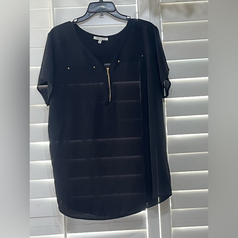 Speed Limit MPH Black Blouse with Gold Zipper